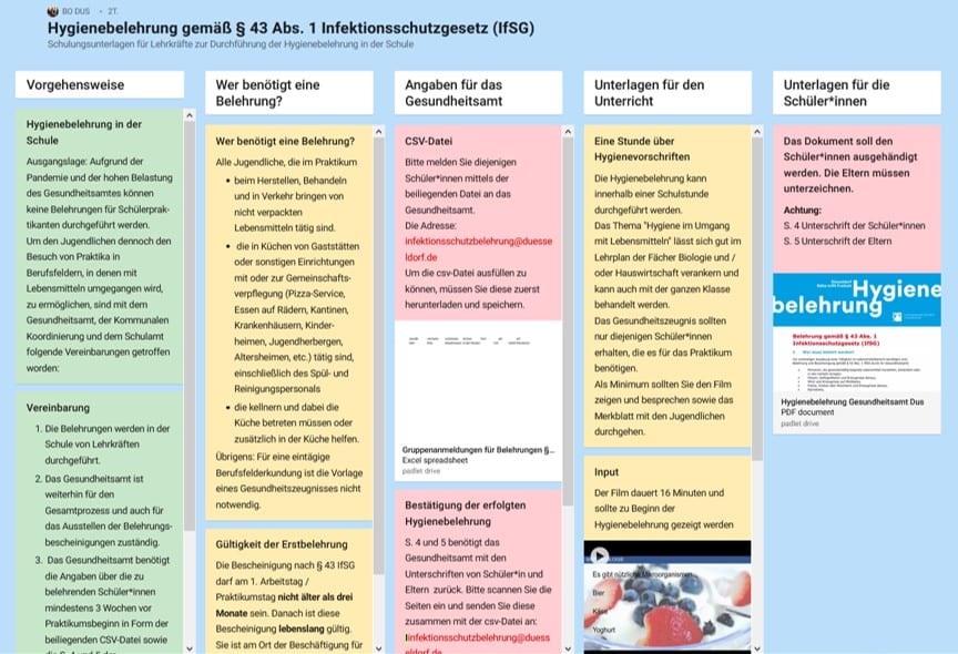 Padlet für Lehrkräfte zur Durchführung der Hygienebelehrung für das Praktikum