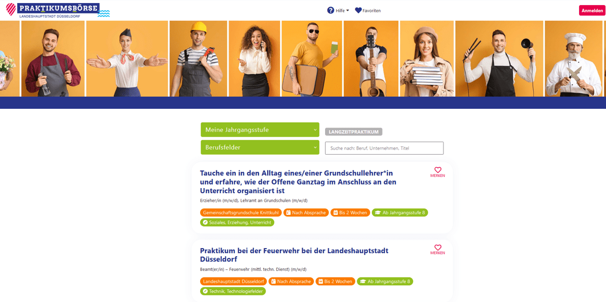 Screenshot Düsseldorfer Praktikumsbörse Relaunch 2023
